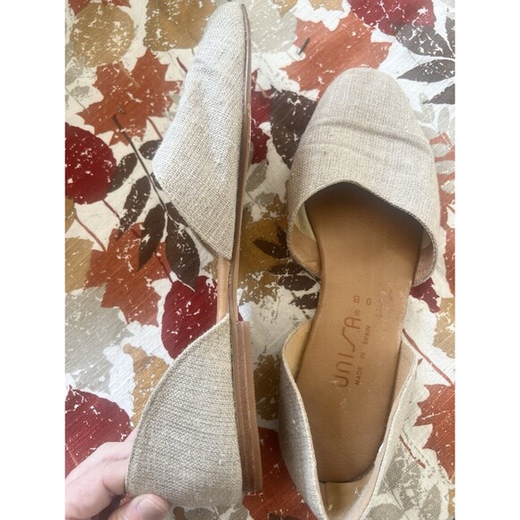 Unisa Size 9 Brown Canvas Leather Sole Round Toe Flats Made In Spain Slip On - Picture 6 of 11
